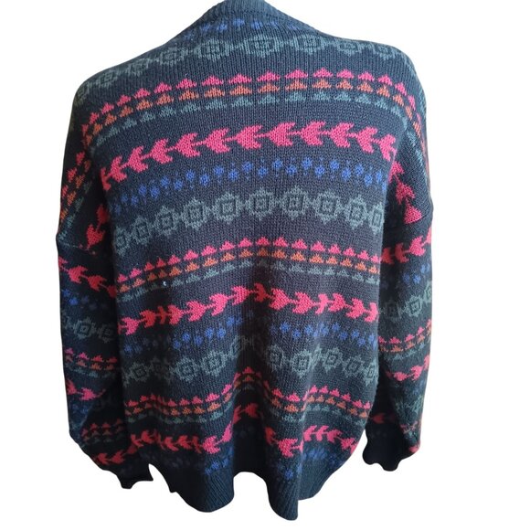 XL 80s Vintage Graphix Cardigan Sweater Ugly Geometric Pattern Black Cosby - Picture 7 of 7